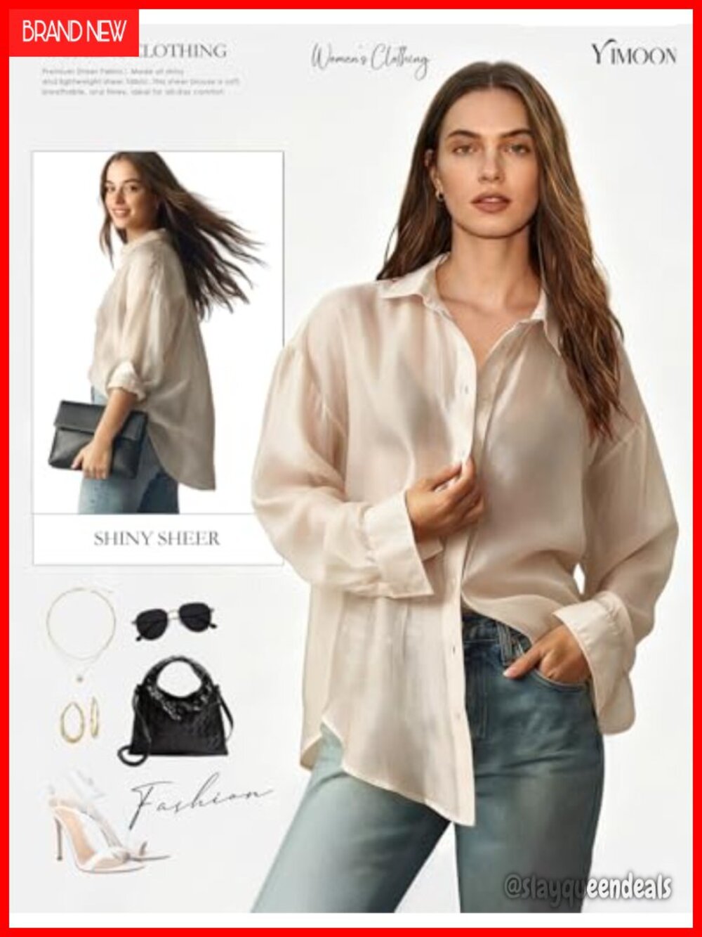 Sheer Mesh Button Down Long Sleeve Blouse Shiny See Through Top Layering Shirt - Picture 5 of 7